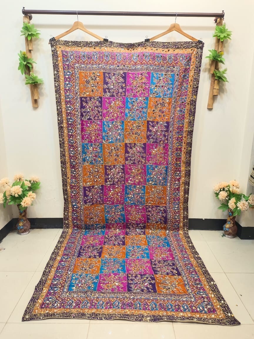 Pakistani handmade pure silk mirror work dupatta