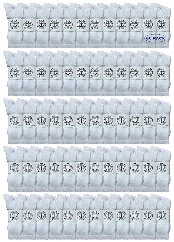 60 Pairs of Yacht & Smith Men\'s Wholesale Bulk Cotton Socks, Size 10-13 (White)