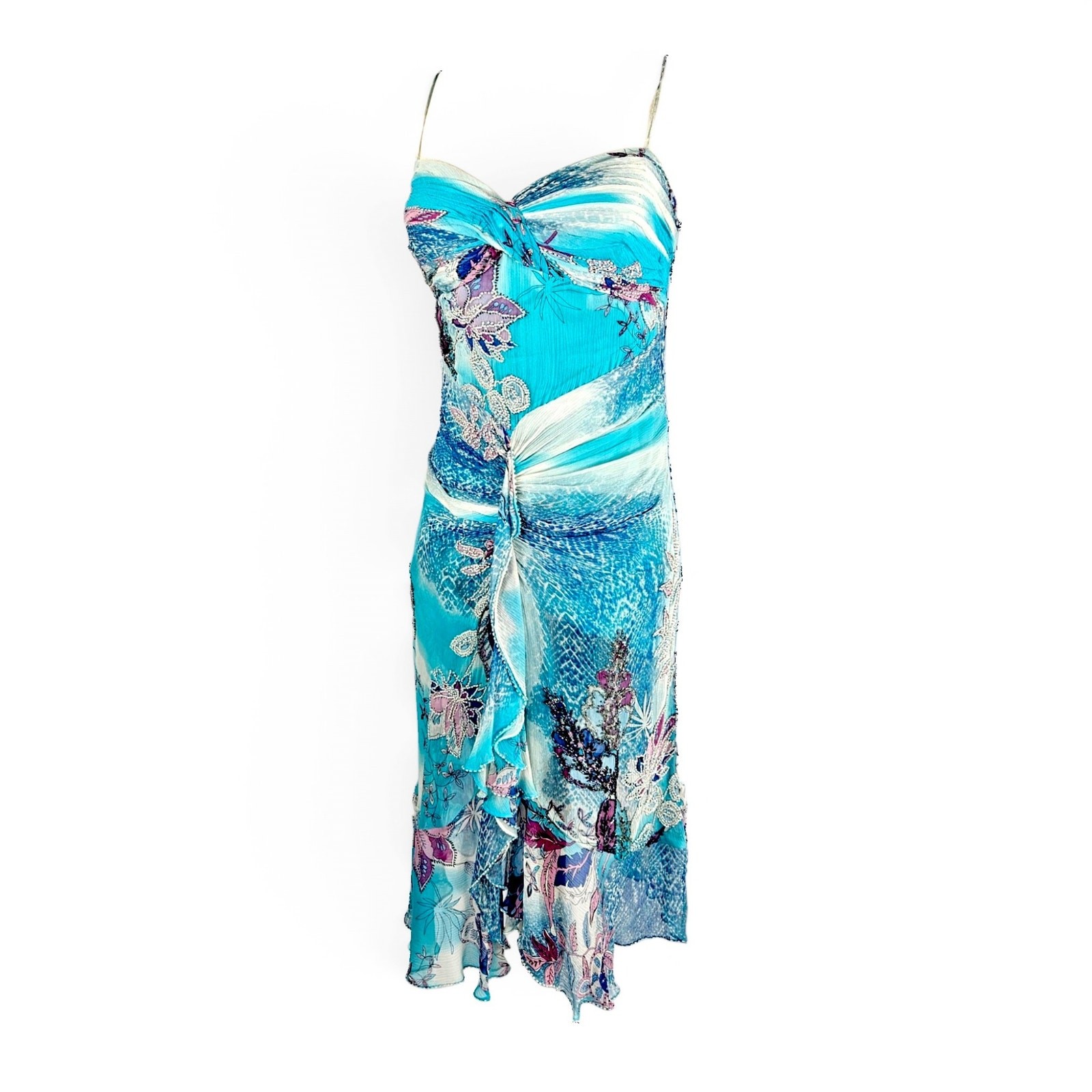 Y2K Silk Beaded Alberto Makali Dress Chiffon Midi Fairycore - Size Small
