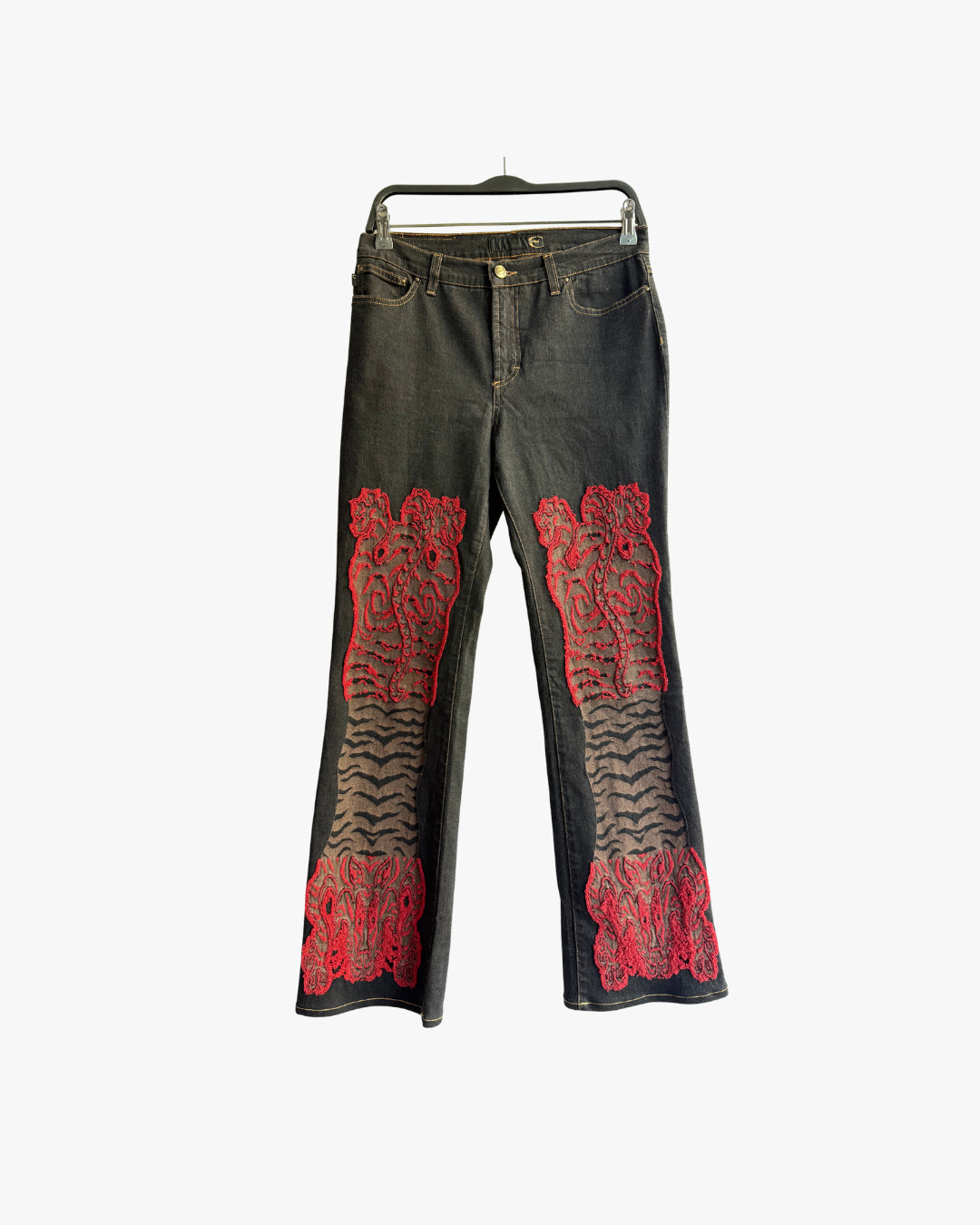 Rare Vintage Just Cavalli by Roberto Cavalli Jaguar Embroidered Black Denim Jean