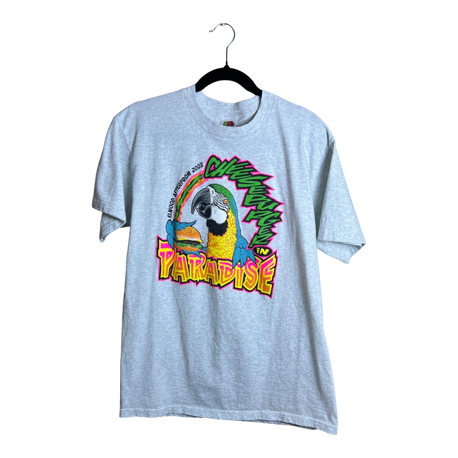 Vintage Fruit of the Loom T-Shirt 2000s Men\'s L Cheeseburger in Paradise Y2K