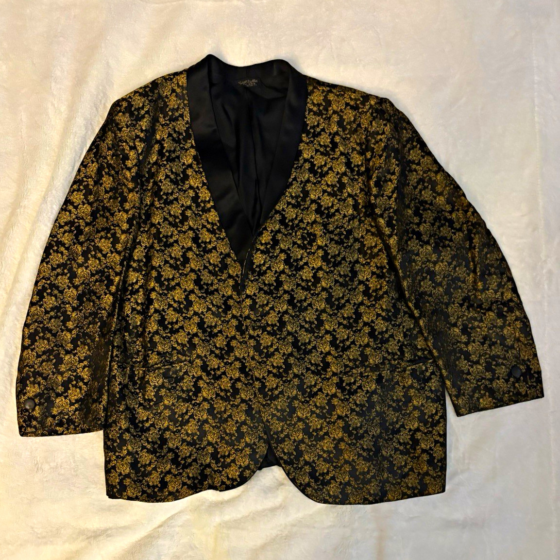 Vtg 1950s First Nighter Gold Black Brocade Dinner Jacket Blazer 44 Rat Pack