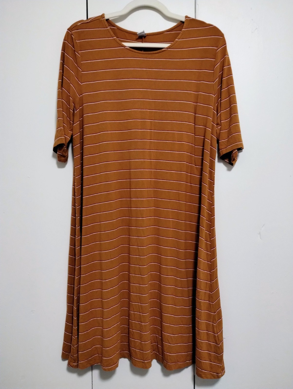 Old Navy Women\'s Burnt Orange Striped Elbow Sleeve Dress Size XL