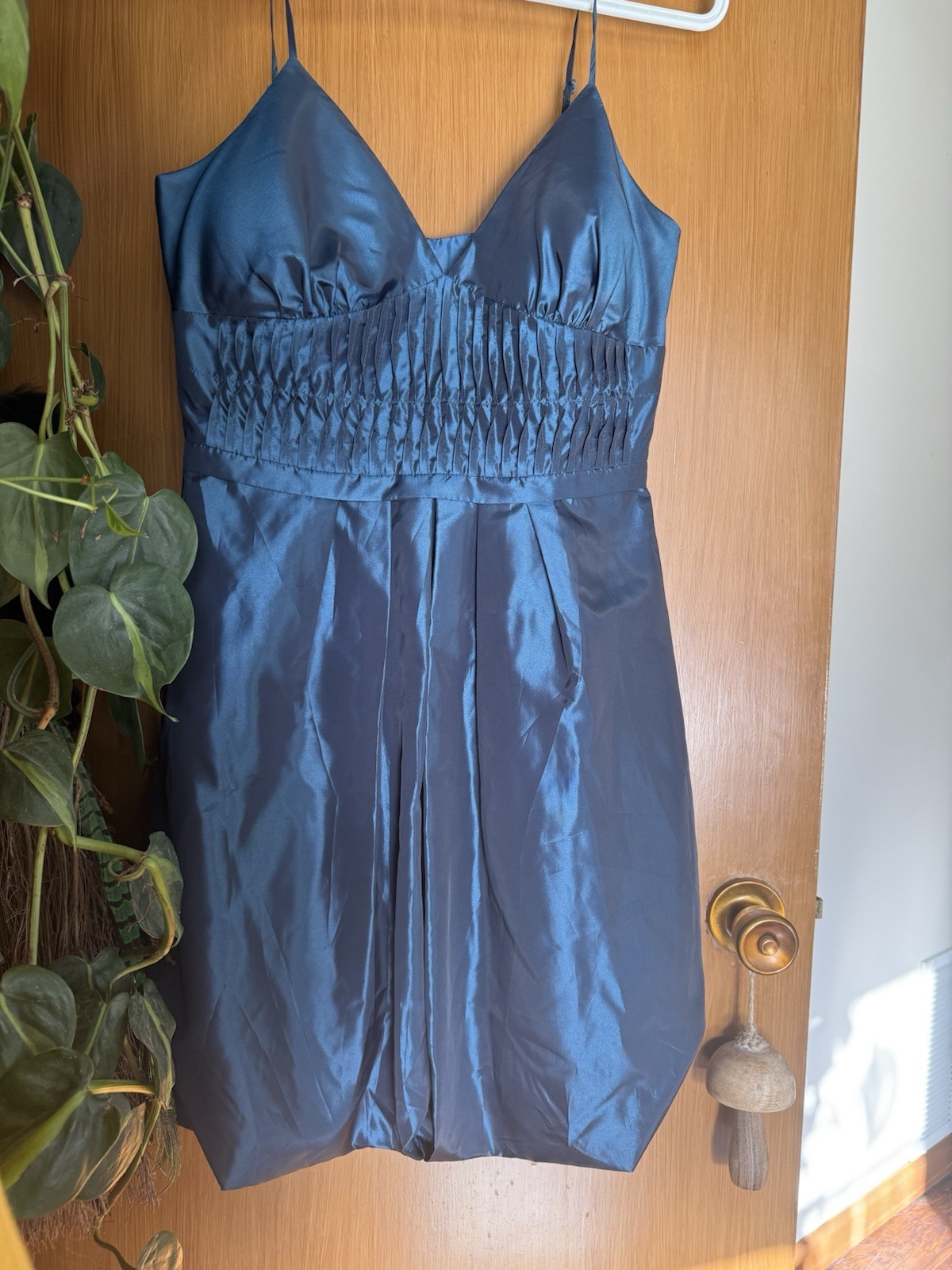 VTG BCBG Paris Cobalt Taffeta Y2K Mini Size  Bubble Hem Plunging Neckline