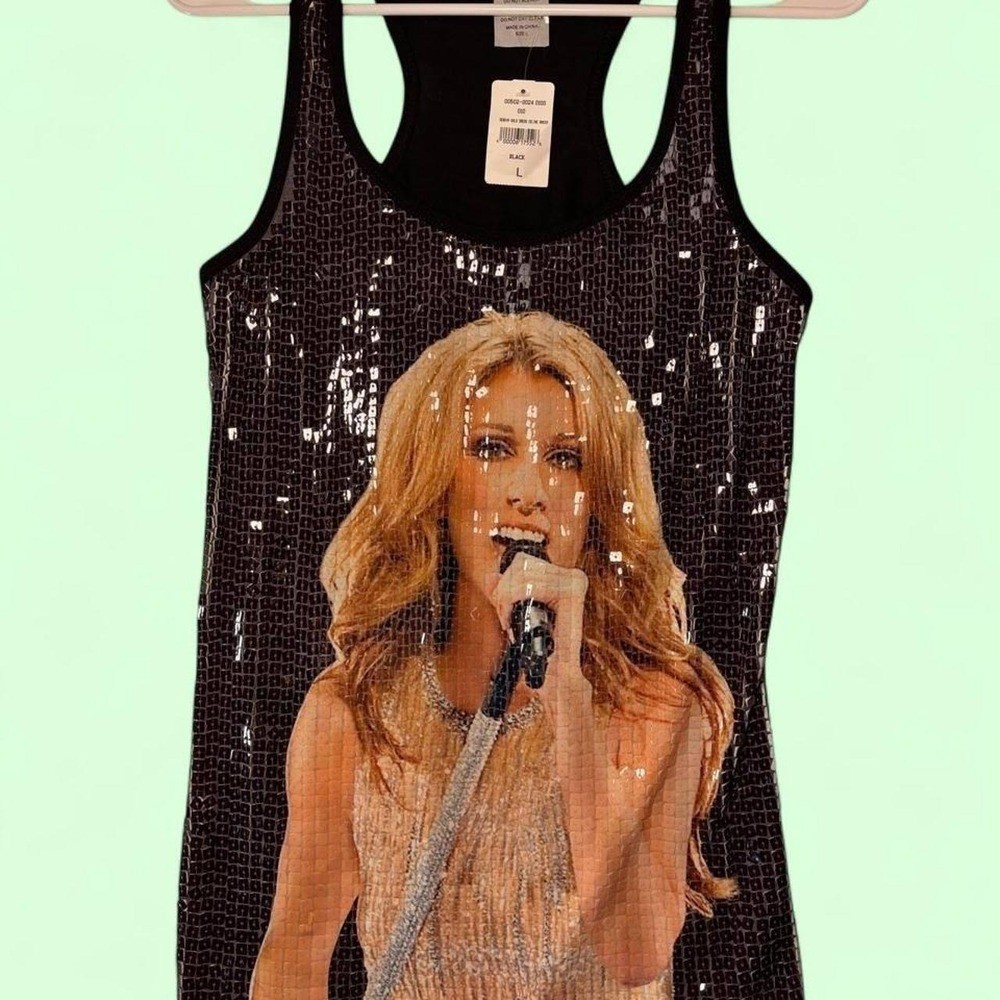 Celine Dion Sequins Tour Merchandise Tank Top Y2K Coquette New Indie Sleaze