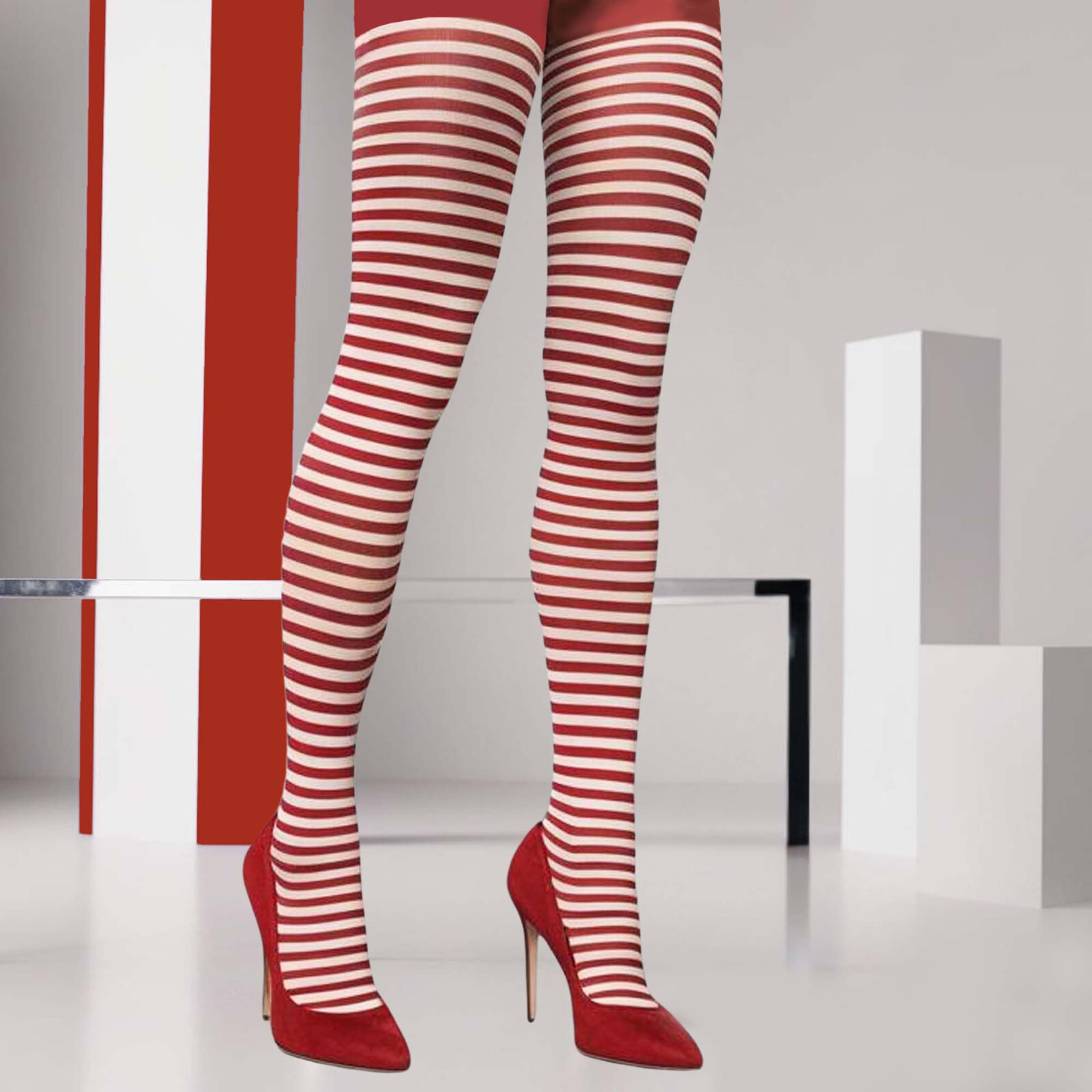 Striped Opaque Tights Womens OS One Size Novelty Pantyhose Hosiery