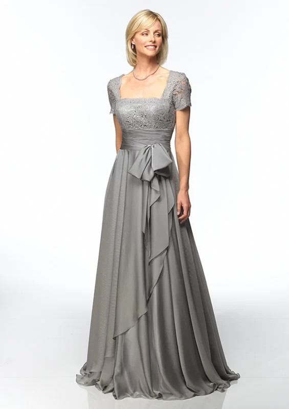 Alyce Paris Black Label Mercury Silver Chiffon Square Neck Gown Size 26 $450