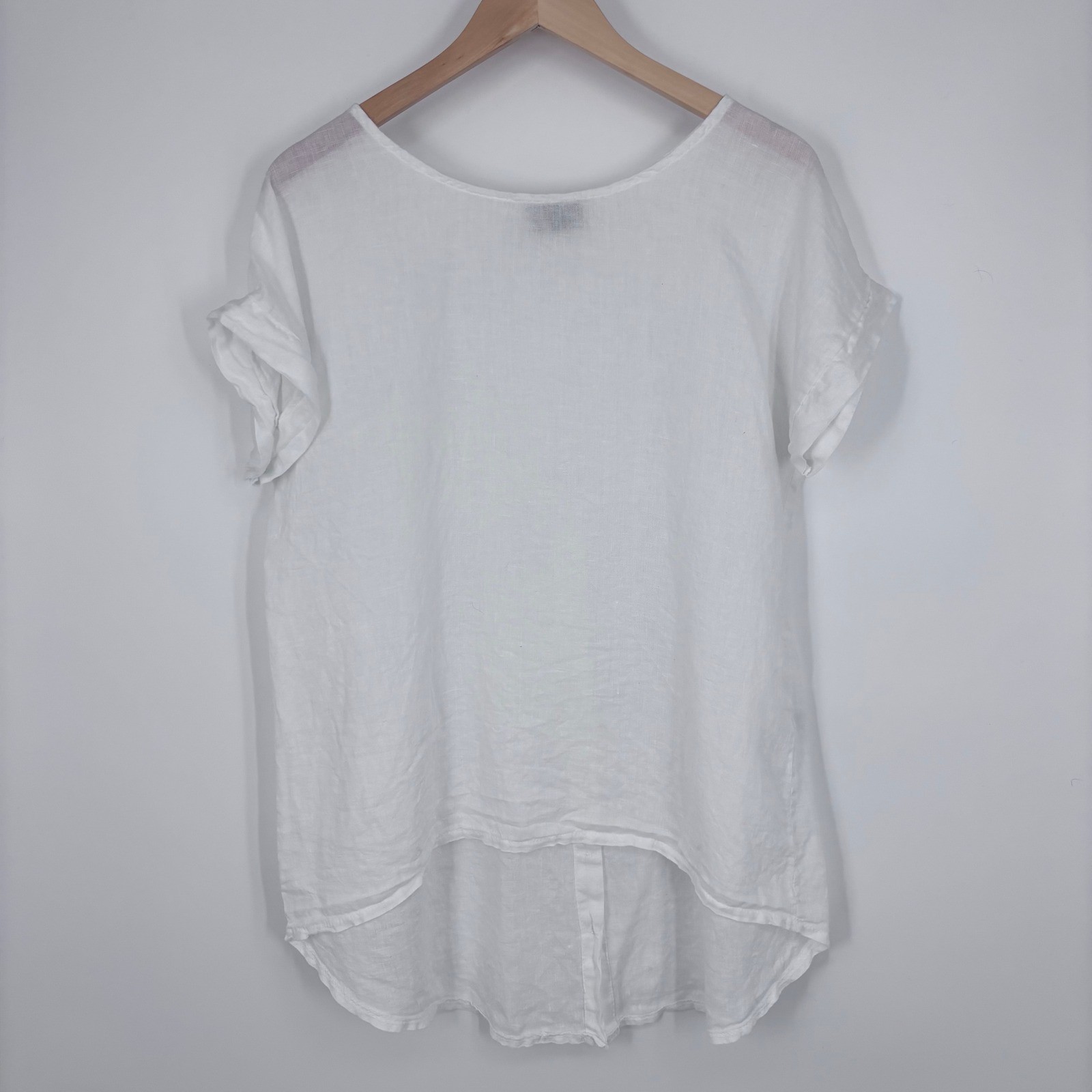 Terzo Millennio 100% Linen Button Back High Low Top Women Size S White