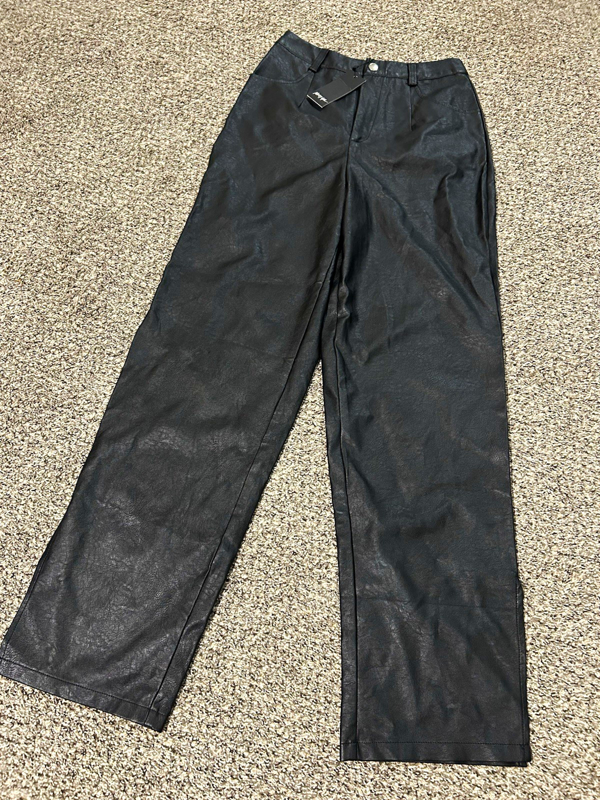 NWT Nasty Gal Women\'s Black Faux Leather Slit Wide-Leg Pants 31\