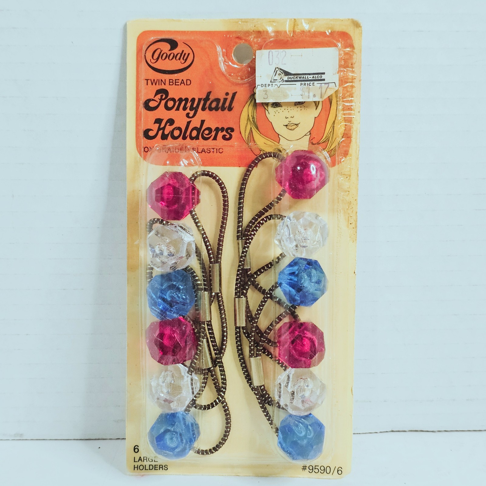 Vintage Goody Twin Bead Hair Knocker Ponytail Holders 6 Large NOS #9590/6