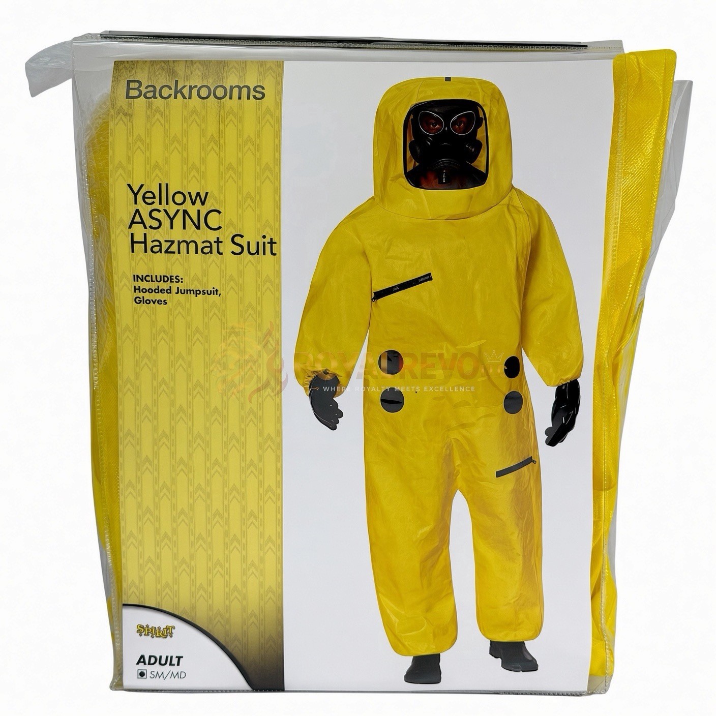 05133244 Spirit Halloween Adult Yellow Async Hazmat Suit Backrooms Size Varies