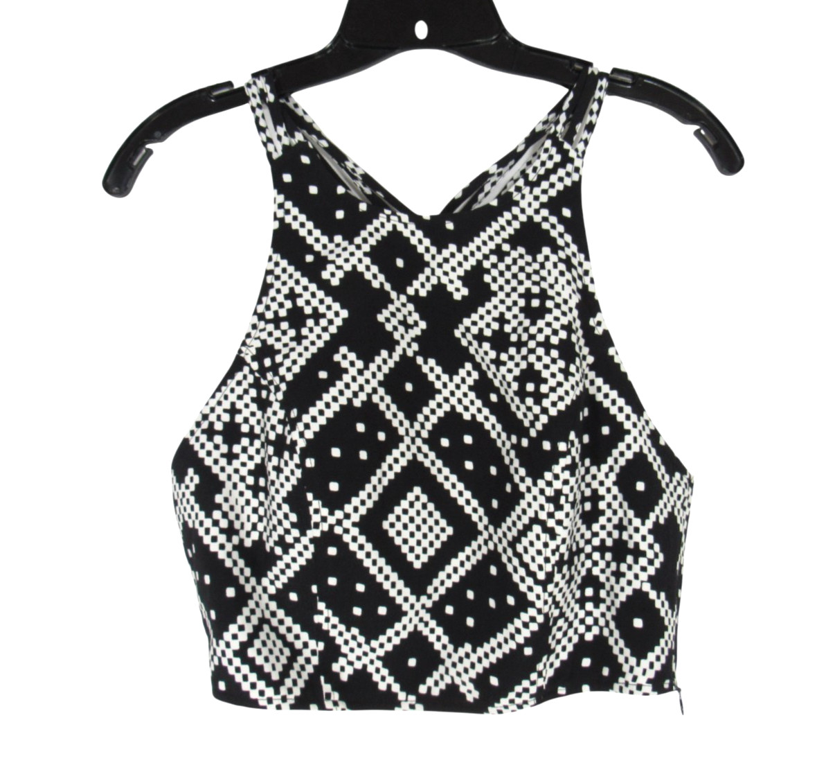 NWT NBD Black GEOMETRIC Zip Side CROPPED Strappy Back SLEEVELESS Tank Top Sz M