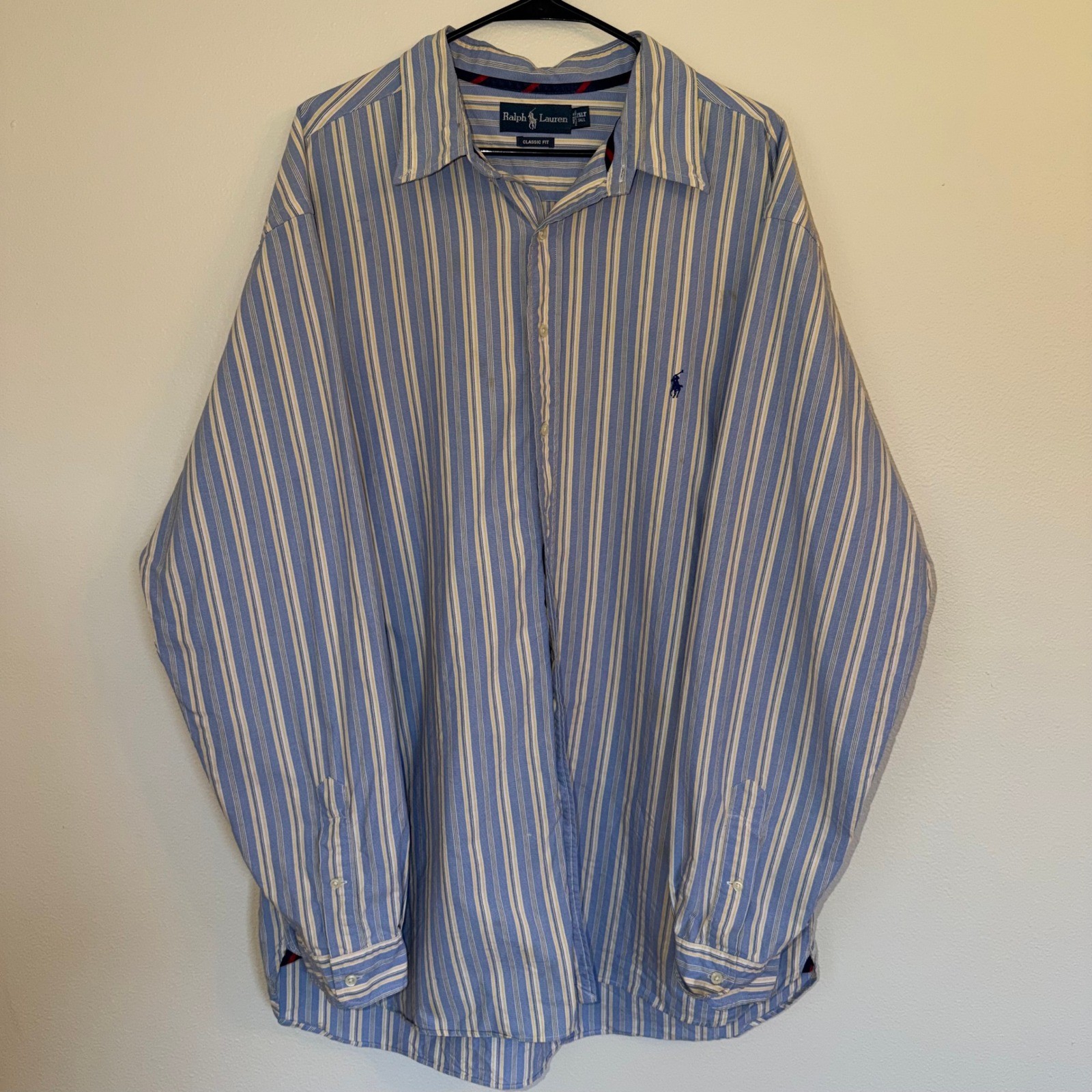 Ralph Lauren Mens 2XLT Tall Classic Fit Striped Oxford Button Down Shirt Blue