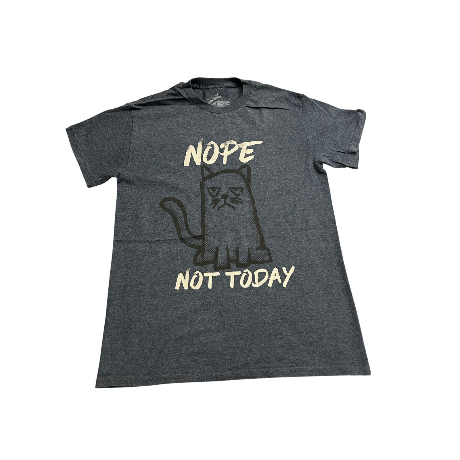 Vintage Nope Not Today Grumpy Cat Graphic Tee Mens Small Grey Excellent Short