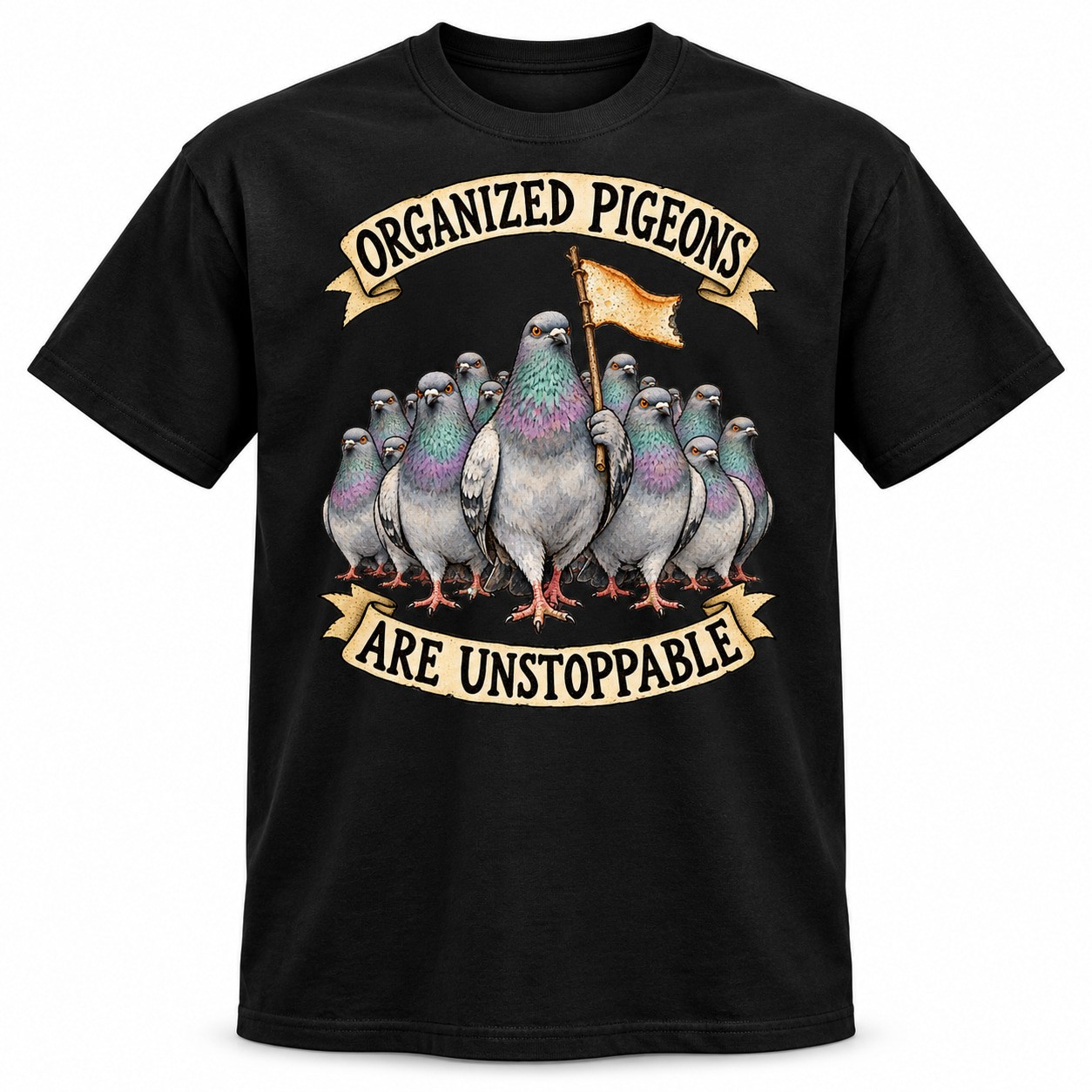 Pigeon Flock Bread Flag Funny Vintage Emblem Graphic Unisex T-Shirt Gift