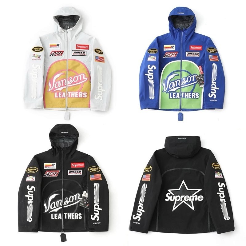Supreme x Vanson Leathers Men\'s Hooded Full Zip Windbreaker Jacket Black