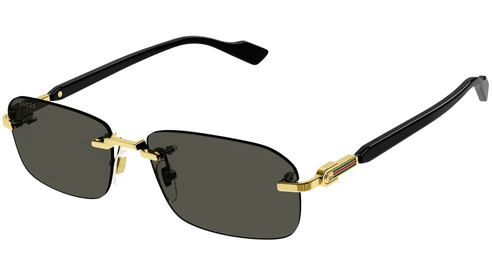 Gucci GG1221S 001 Gold-Black/Grey Rectangular Narrow Rimless Sunglasses