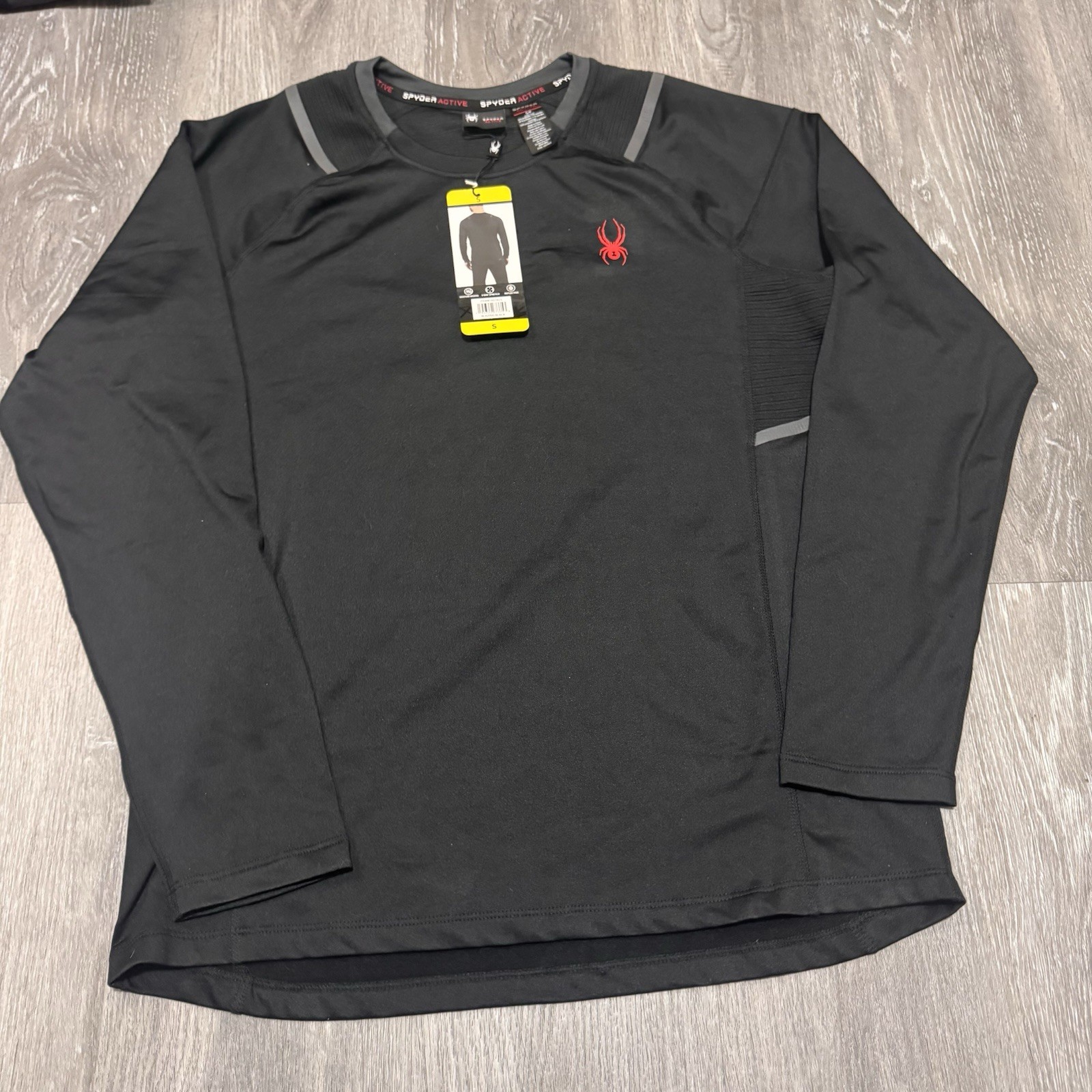Men\'s SPYDER Activewear moisture wicking proW-B LS Blazing Black SHIRT | Sz S