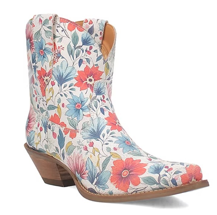 Dingo Women\'s Size 6, Pixie Rose Stacked Heel Pointed Toe Cowboy Boots, Floral