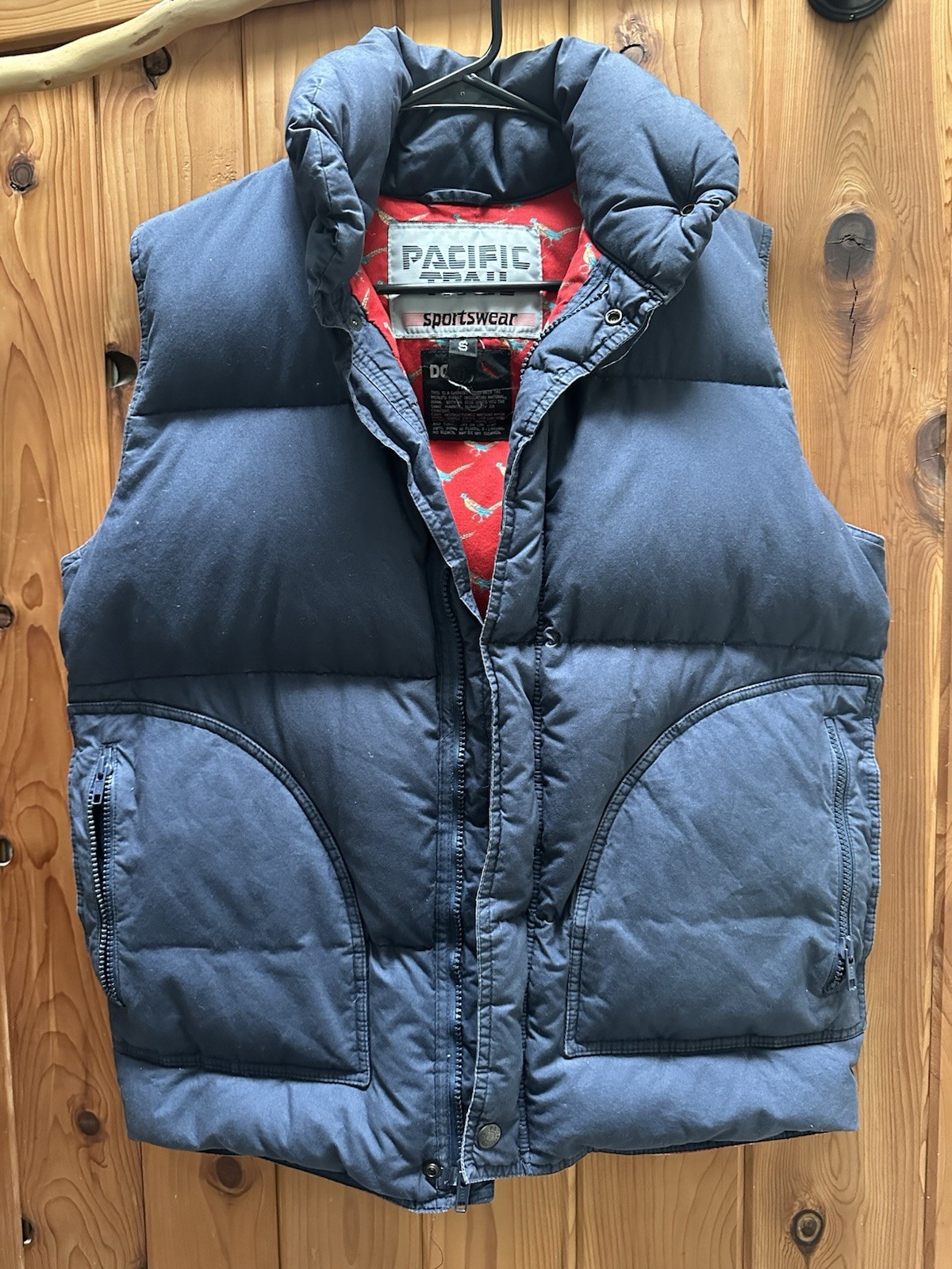 Vintage EUC 80s Pacific Trail Down Puffer Vest Blue/Red Print Cotton S