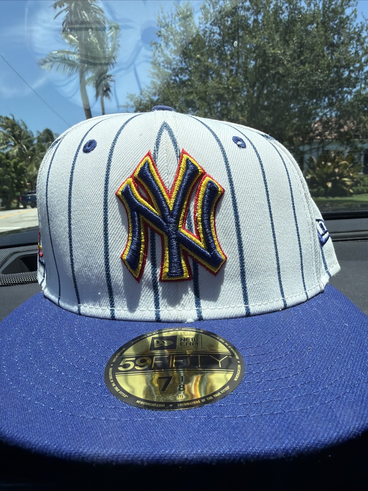 NEW ERA 59 FIFTY NEW YORK YANKEES OUTTA HERE WHITE BLUE FITTED HAT 7 1/8 MENS