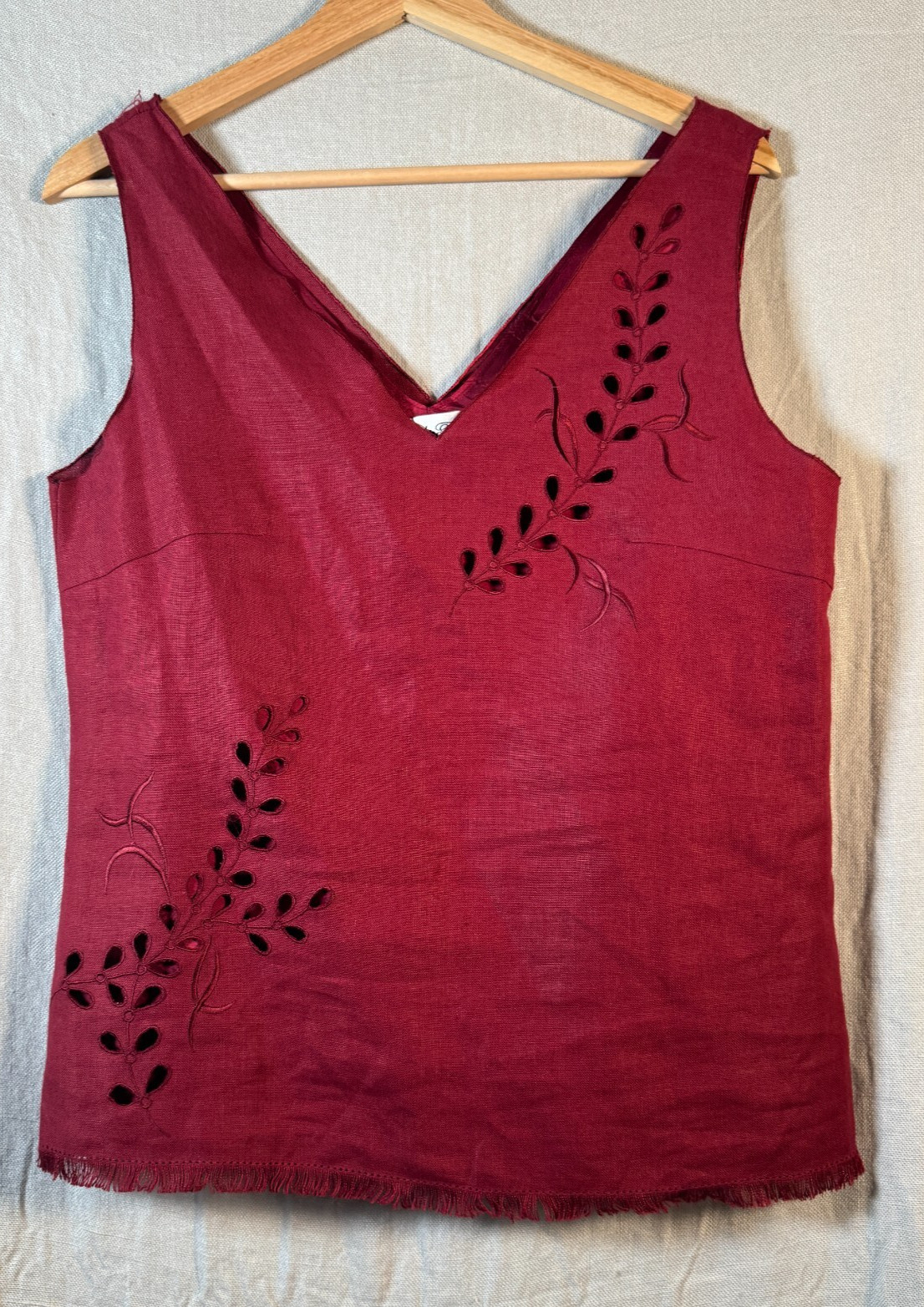 Rickie Freeman Teri Jon Linen Burgundy Sleeveless Top Size 10 Saks Fifth Avenue