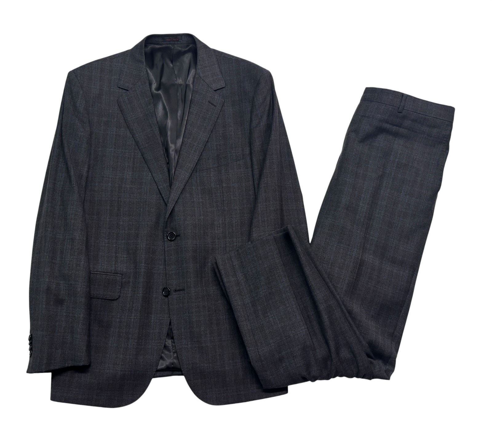 Byron British Style 52 42R 35x31 Gray Blue Plaid 2pc Pant Suit Flannel Wool