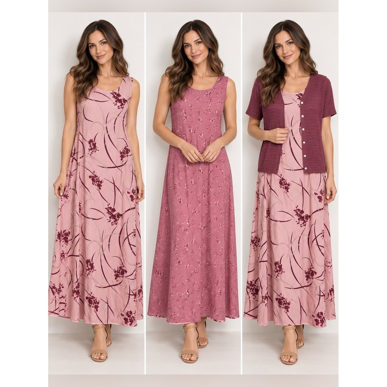 Vintage AboutFace Dress Set With Cardigan Size S Pink Reversible Floral Maxi NWT