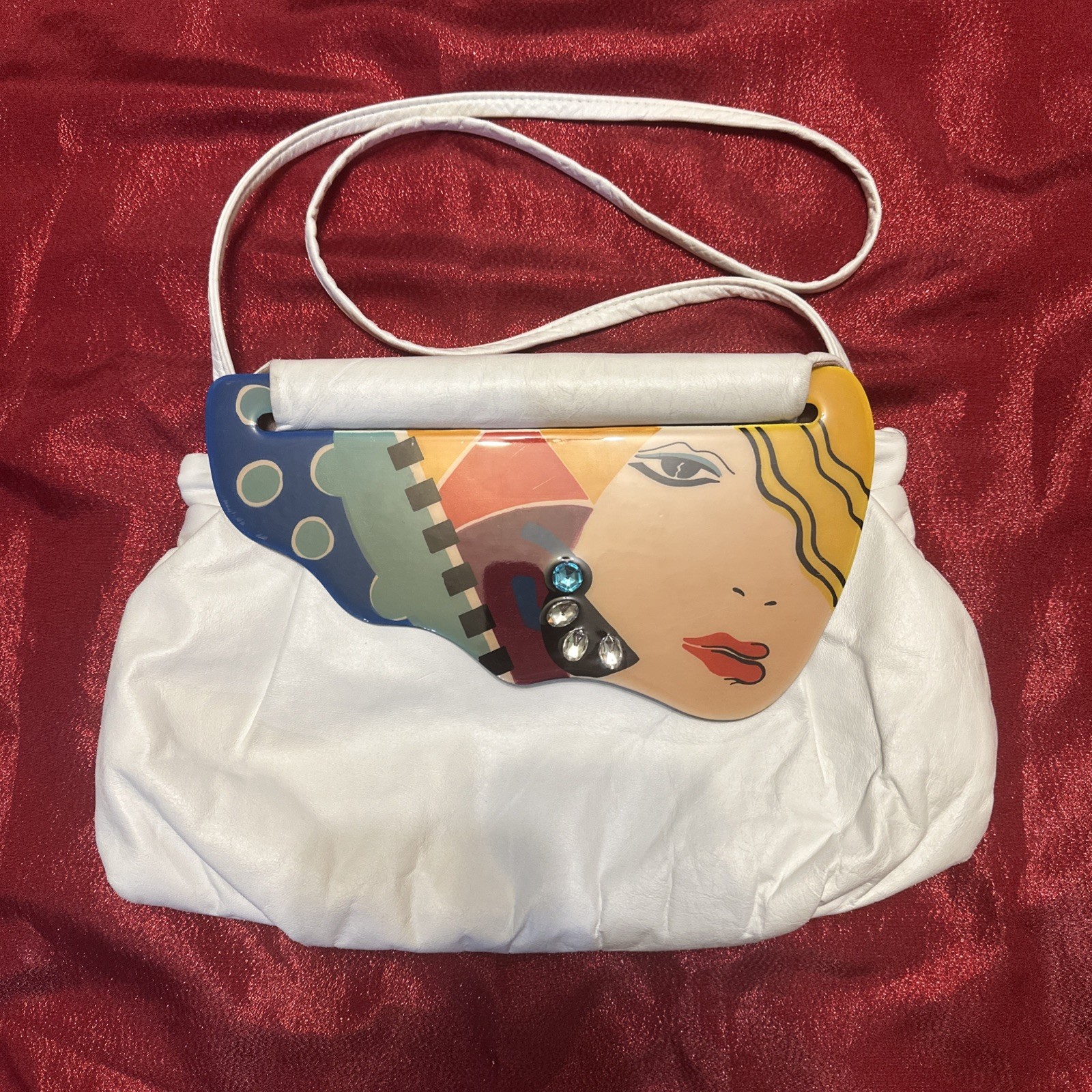 Vintage Patricia Smith White Moon Art Deco Bag Hand Painted Designs 1984