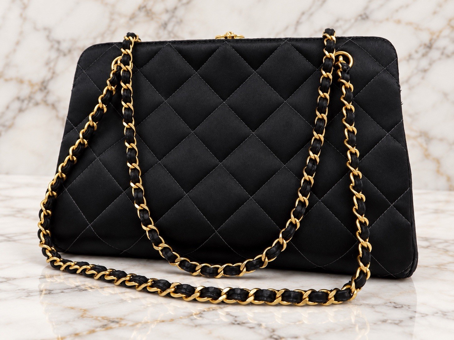 Authentic Vintage CHANEL Handbag  Black Satin