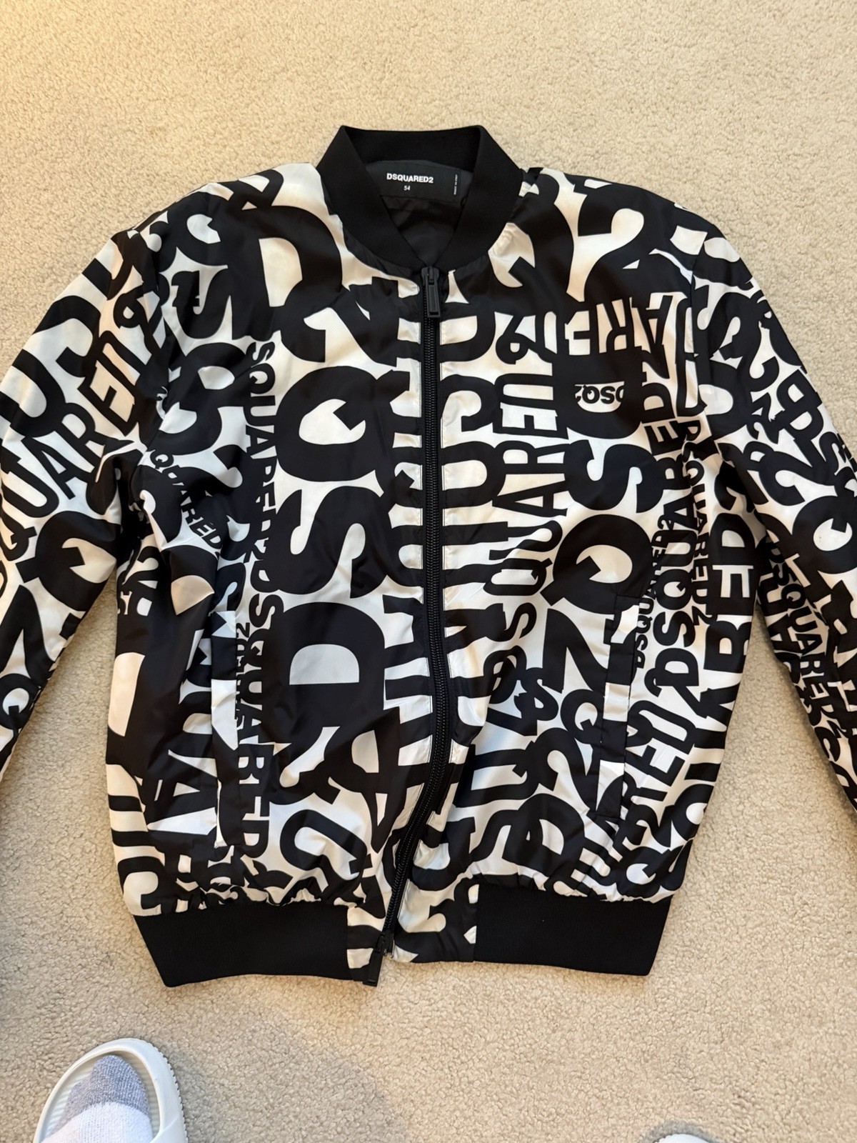 DSQUARED2 Men’s Black/White Logo Graphic Bomber Jacket Full Zip Polyester IT 54