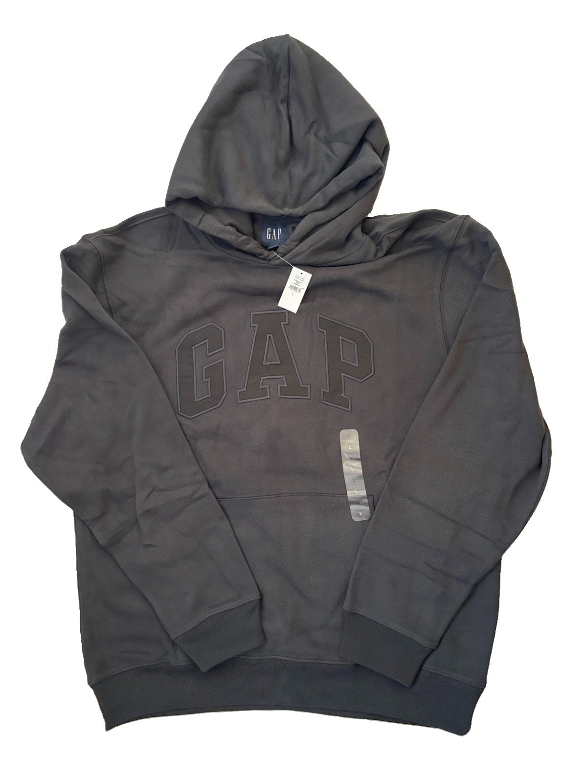 GAP Vintage Soft Men\'s Black Pullover Hoodie L Fleece Blend Logo Drawstring