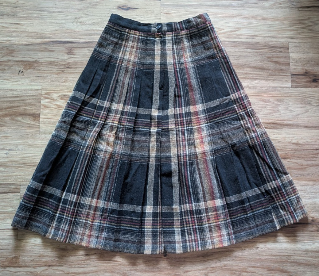 Vintage Albee Plaid Skirt Women 24 Wool Blend Pleated Midi Dark Academia 70s 80s
