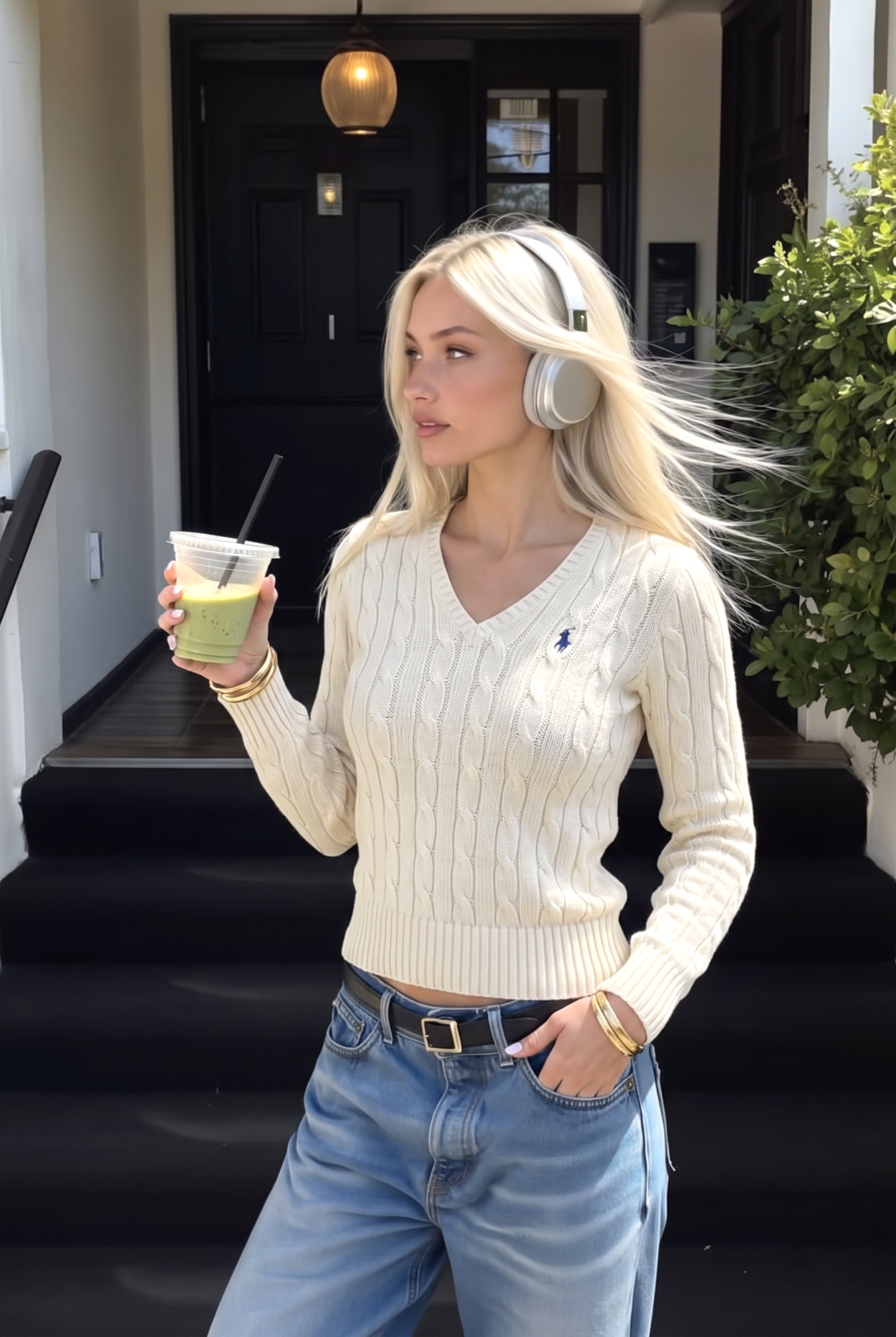 Polo Ralph Lauren Women’s Ivory Cable Knit V-Neck Sweater M NWT QR Authenticate