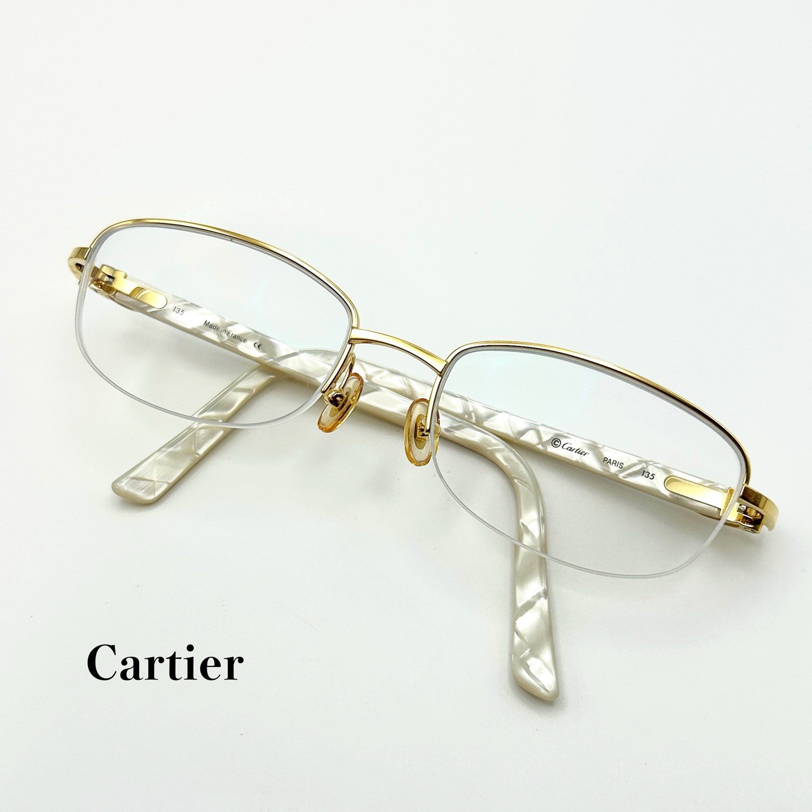 READ DESC Vintage Cartier C Decor Pearl Marble Gold Eyeglasses 135 France