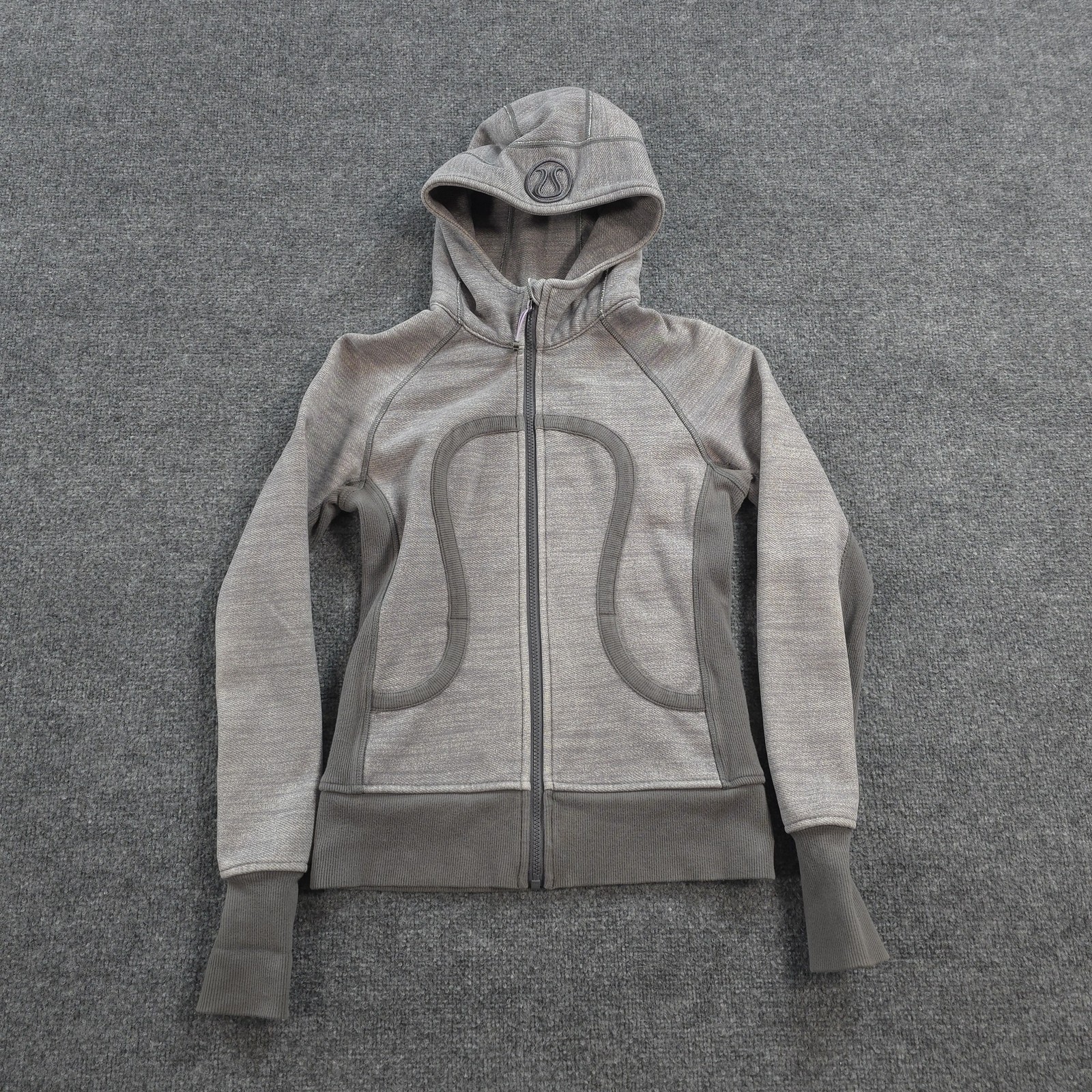 Lululemon Hoodie Womens 4 Gray Scuba Fleece Full Zip Thumbholes Yoga Gym Running