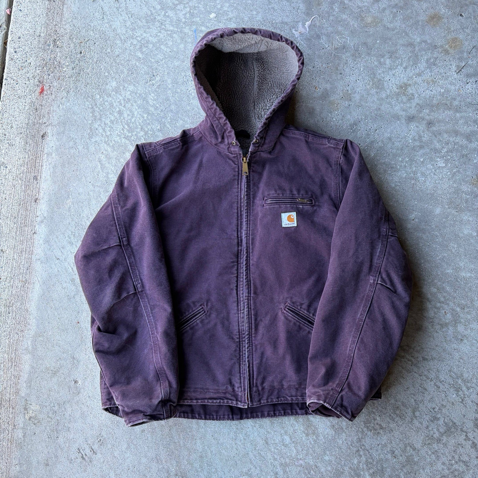Carhartt WJ141 DWN Sherpa Lined Sierra Jacket Womens XL 16/18Purple Distressed