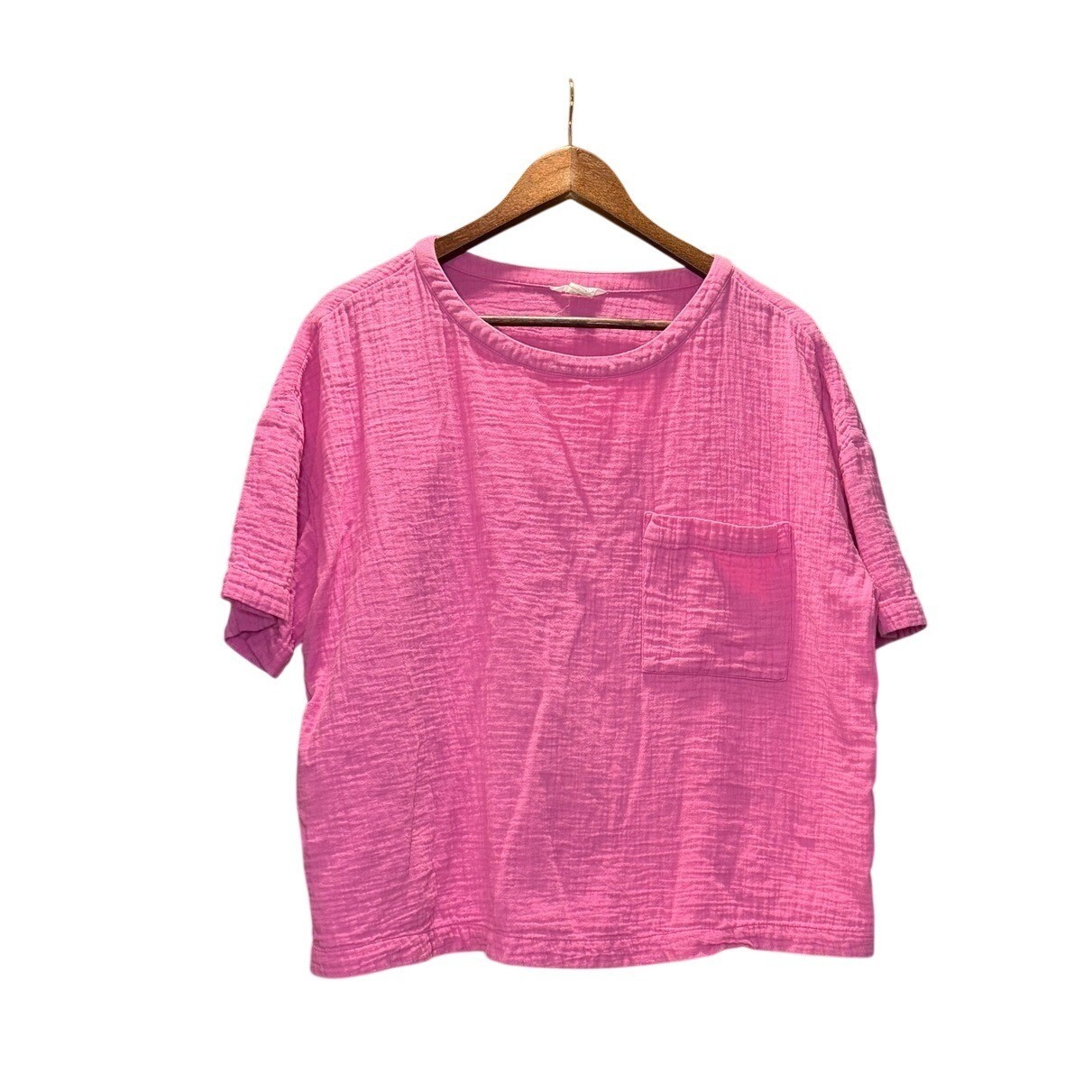 Caslon Pink Cotton Double Gauze Short Sleeve oversized Shirt Large Relaxed Soft