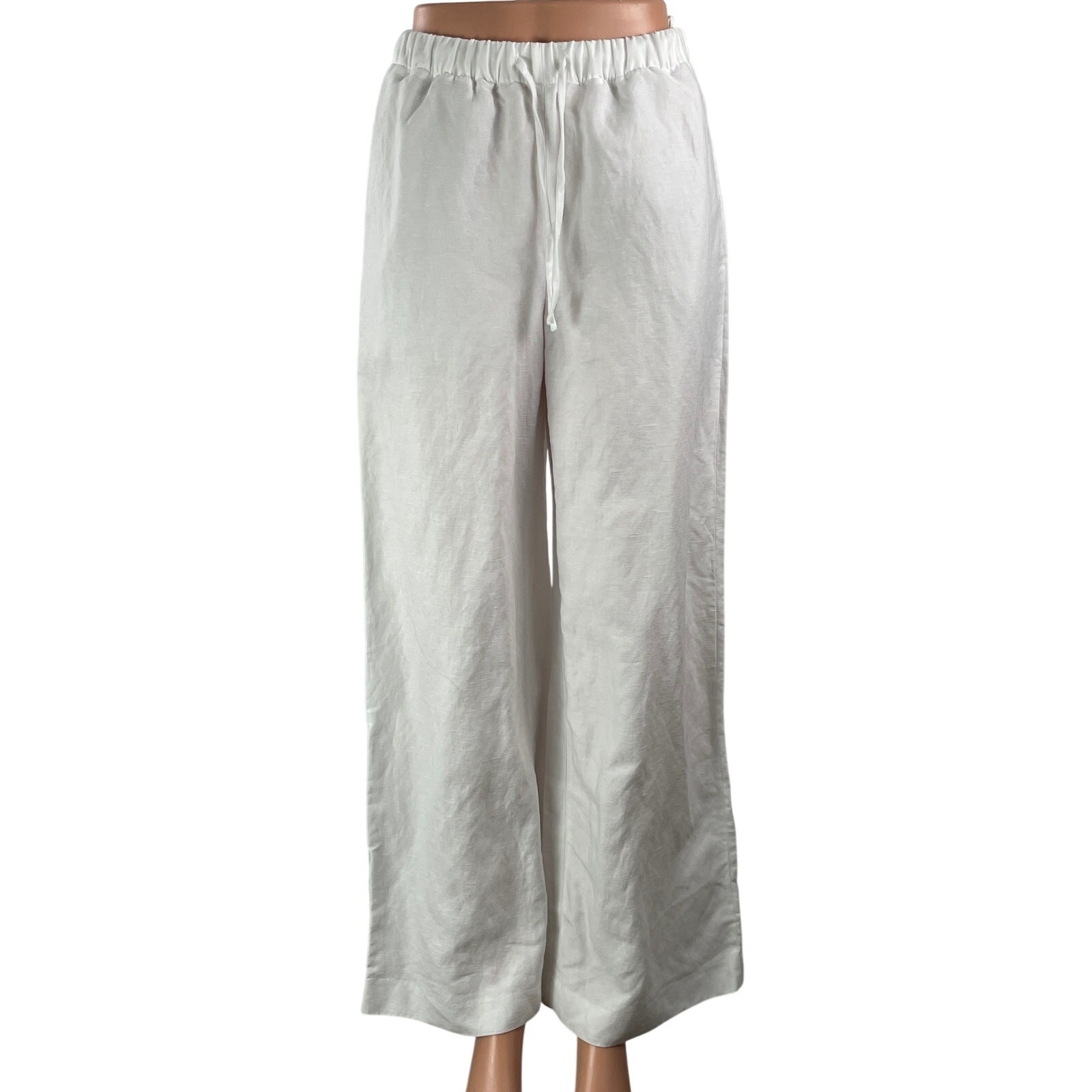 NEW Aritzia Wilfred Globetrot Cream Linen Drawstring Wide Leg Trouser Pants Sz S