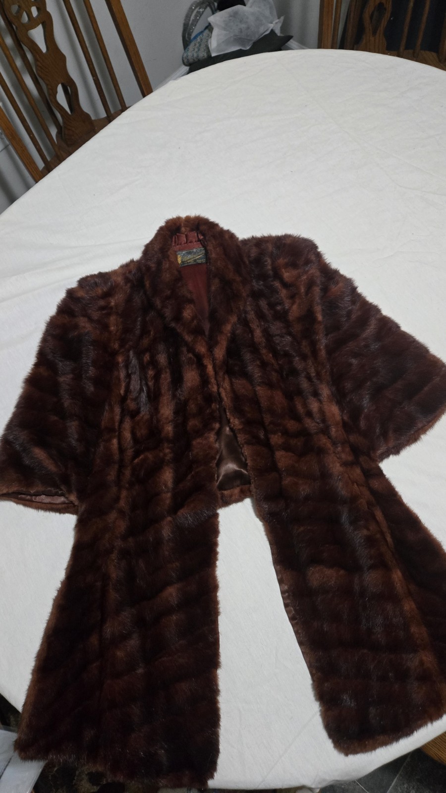 Vtg 1950s Mme Anderson Oakland Mahogany Mink Fur Stole Capelet Pocket Wrap Shrug