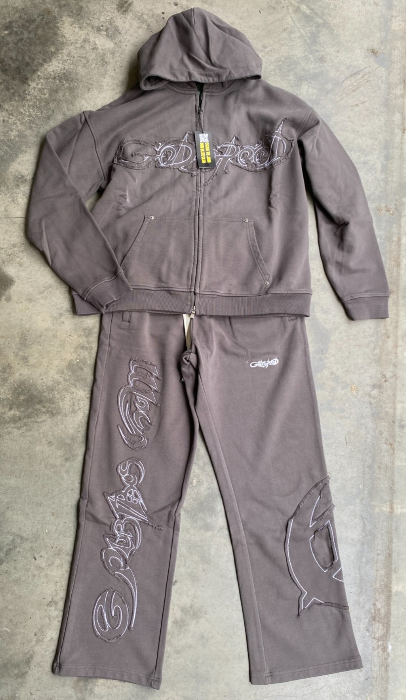 Godspeed Graphic Print Hooded Zip Tracksuit Set Hoodie & Pants Size Large