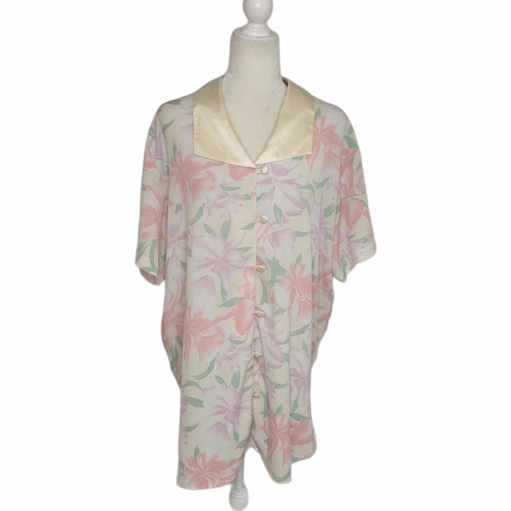 VINTAGE 90s night shirt gold label pastel floral polyester Size S