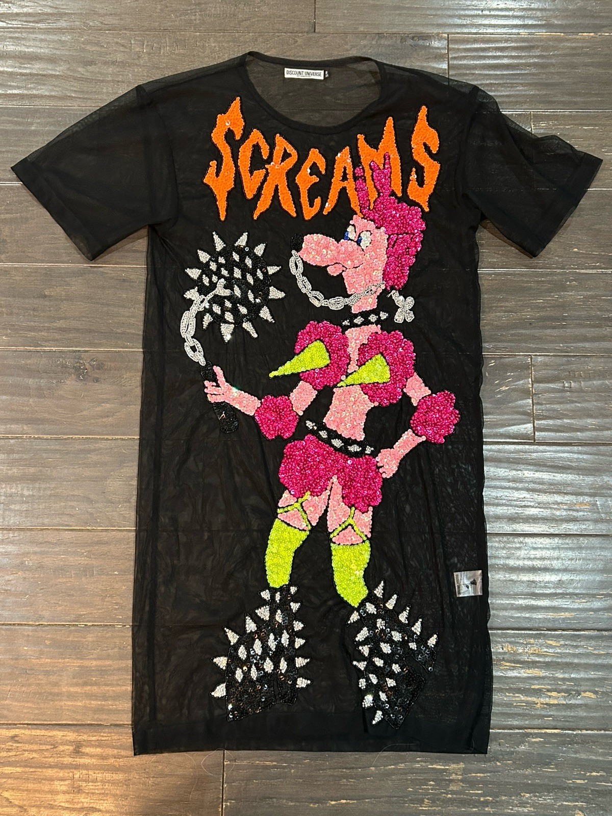 RARE Discount Universe Mesh Sequin Dress Black Small Medium Screams Pink Poodle