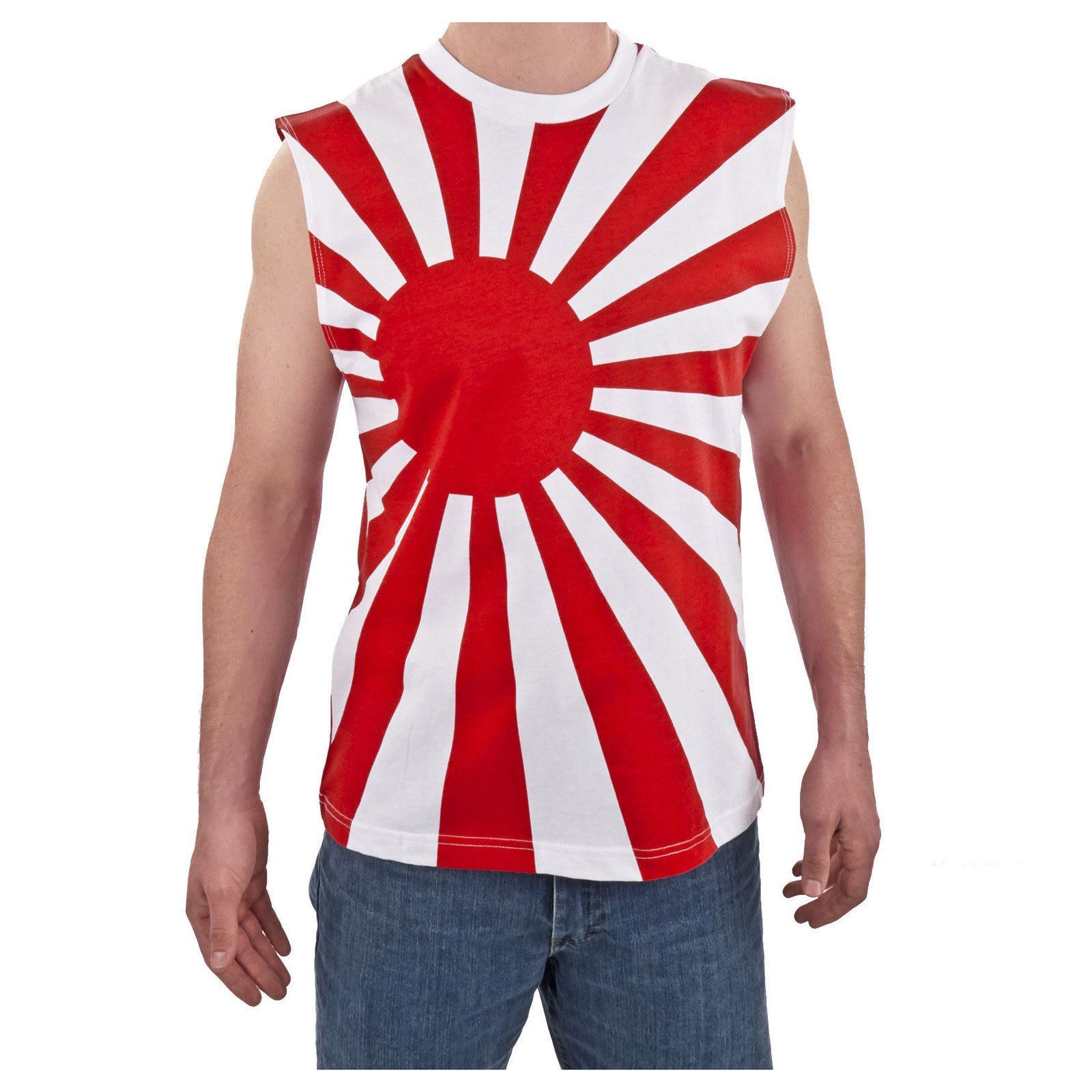 Adult Men's 80s Japan Flag RISING SUN Kamikaze Sleeveless Costume Tank Top Shirt