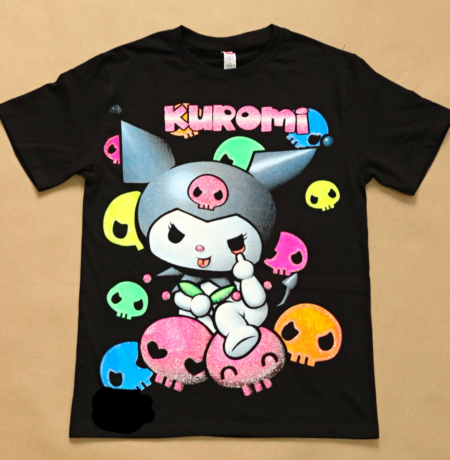 Sanrio Hello Kitty Unisex Kuromi Cotton Crew Neck Black Neon T-Shirt Size M
