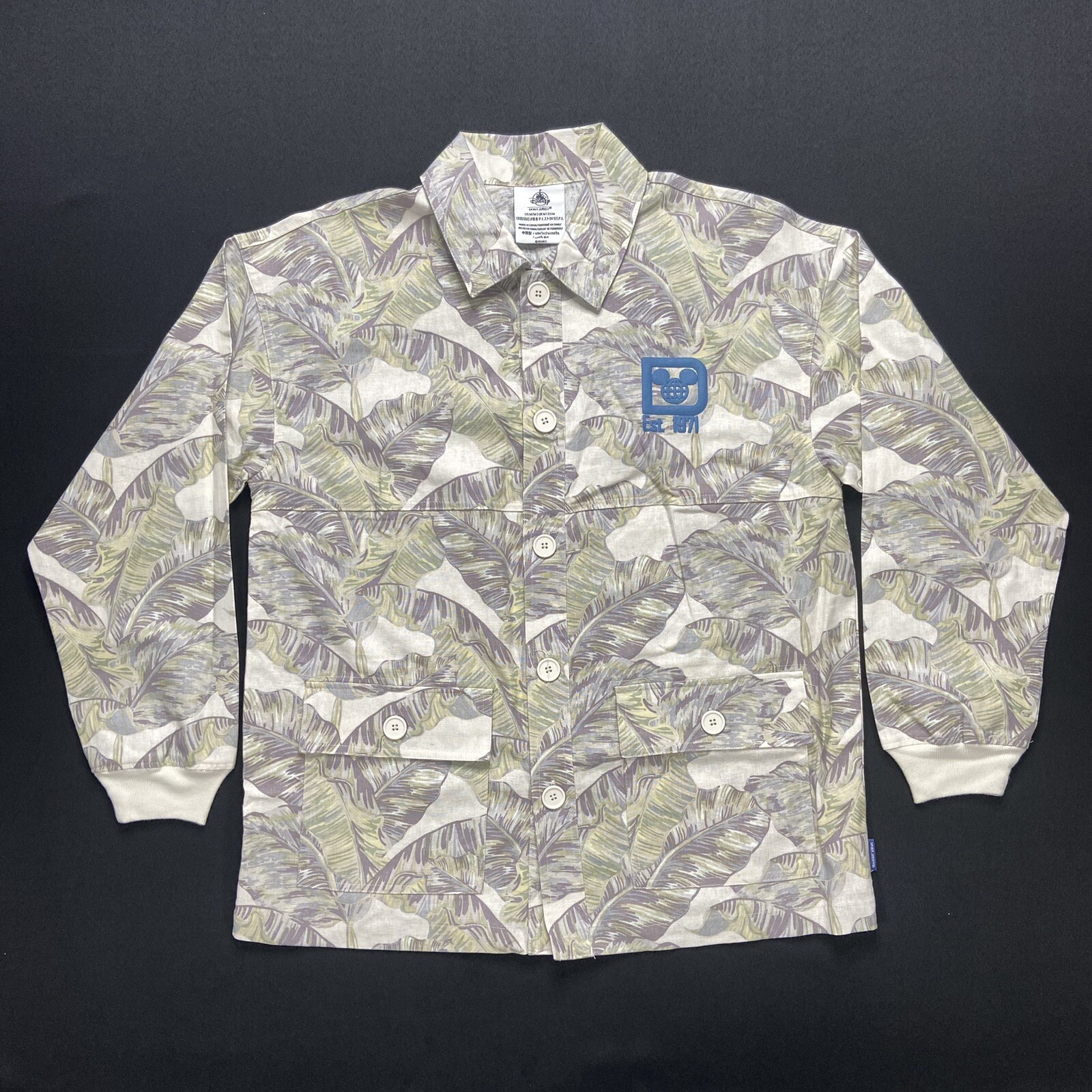 Walt Disney World Spirit Jersey Safari Print Long Sleeve Linen Shirt Mens Medium