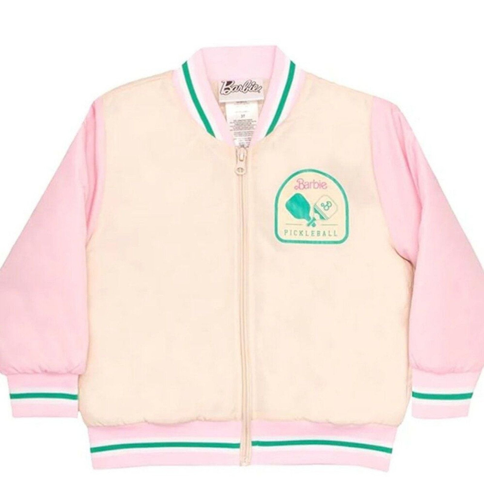 Barbie Girls Varsity Jacket Pink & Ivory –Size 4 Official Mattel. One Left.