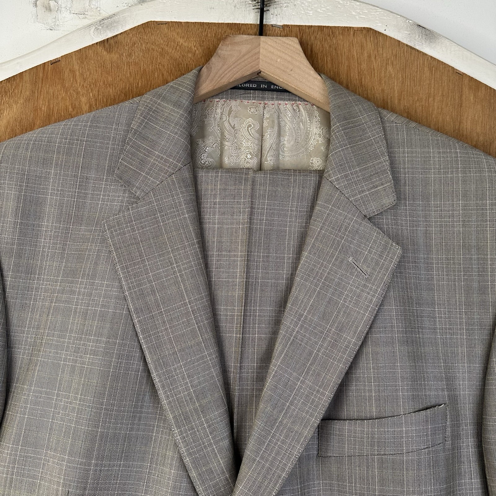 Alexandre Savile Row Suit Mens 44L Gray Check 2 Button Slant Pocket Wool Silk