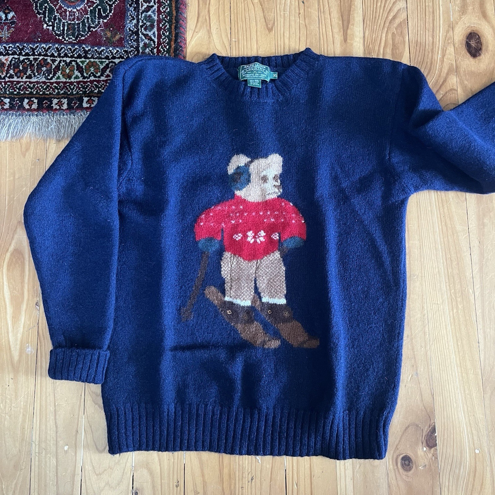 Vintage 1990s 90s Polo Ralph Lauren Country Snowflake Ski Bear Size M Sweater 92