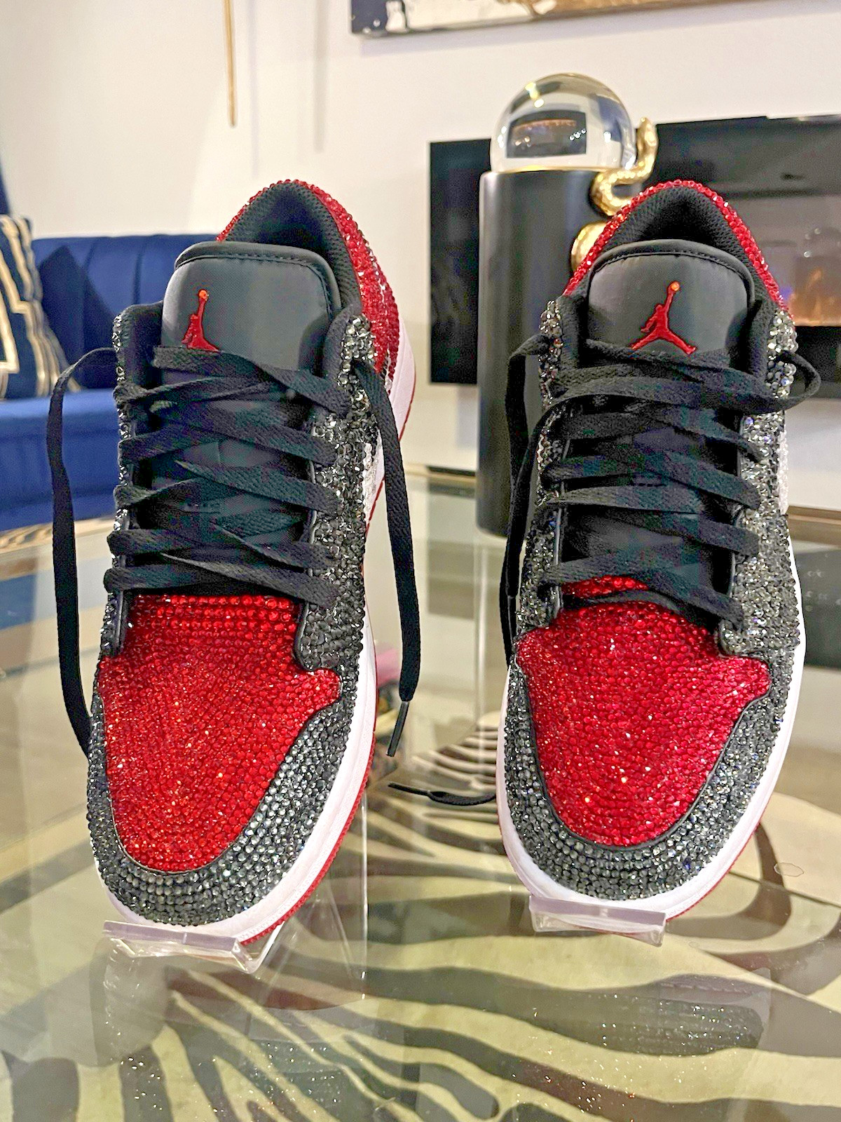 Men’s Rare Custom Nike Low Dunks Red/blk Swarovski & Crystal Embellished US-9